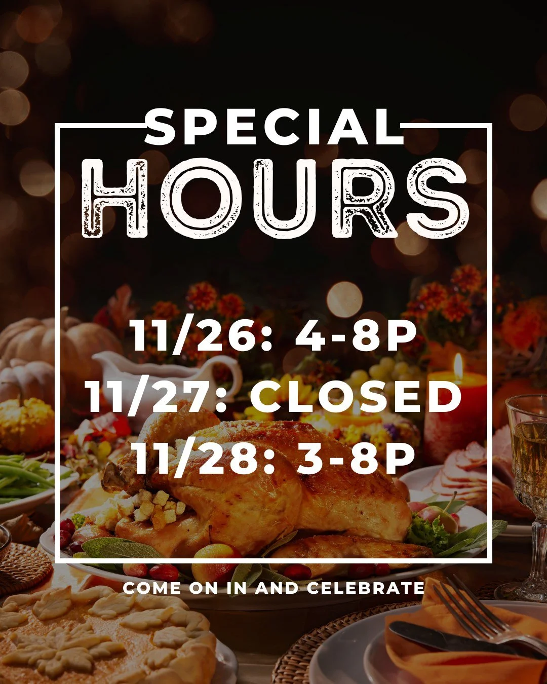 🚨 Special Holiday Hours Alert!
Here&rsquo;s when you can get your craft beer fix during Thanksgiving week:

🍺 Wednesday (Blackout Wednesday): Open from 4 PM - 8 PM for our Fade to Black Barrel Aged Release
🦃 Thursday (Thanksgiving Day): Closed &nd