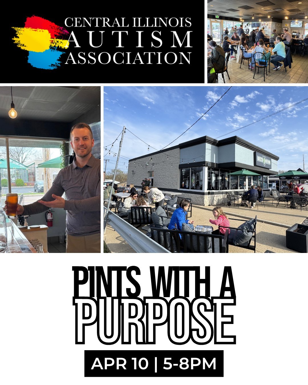POV: It's Friday night, your pint is cold, and you're helping families in Central Illinois. 🍻

We're partnering with the Central Illinois Autism Association on April 10th for a Pints with a Purpose fundraiser where a portion of every beer sold goes 