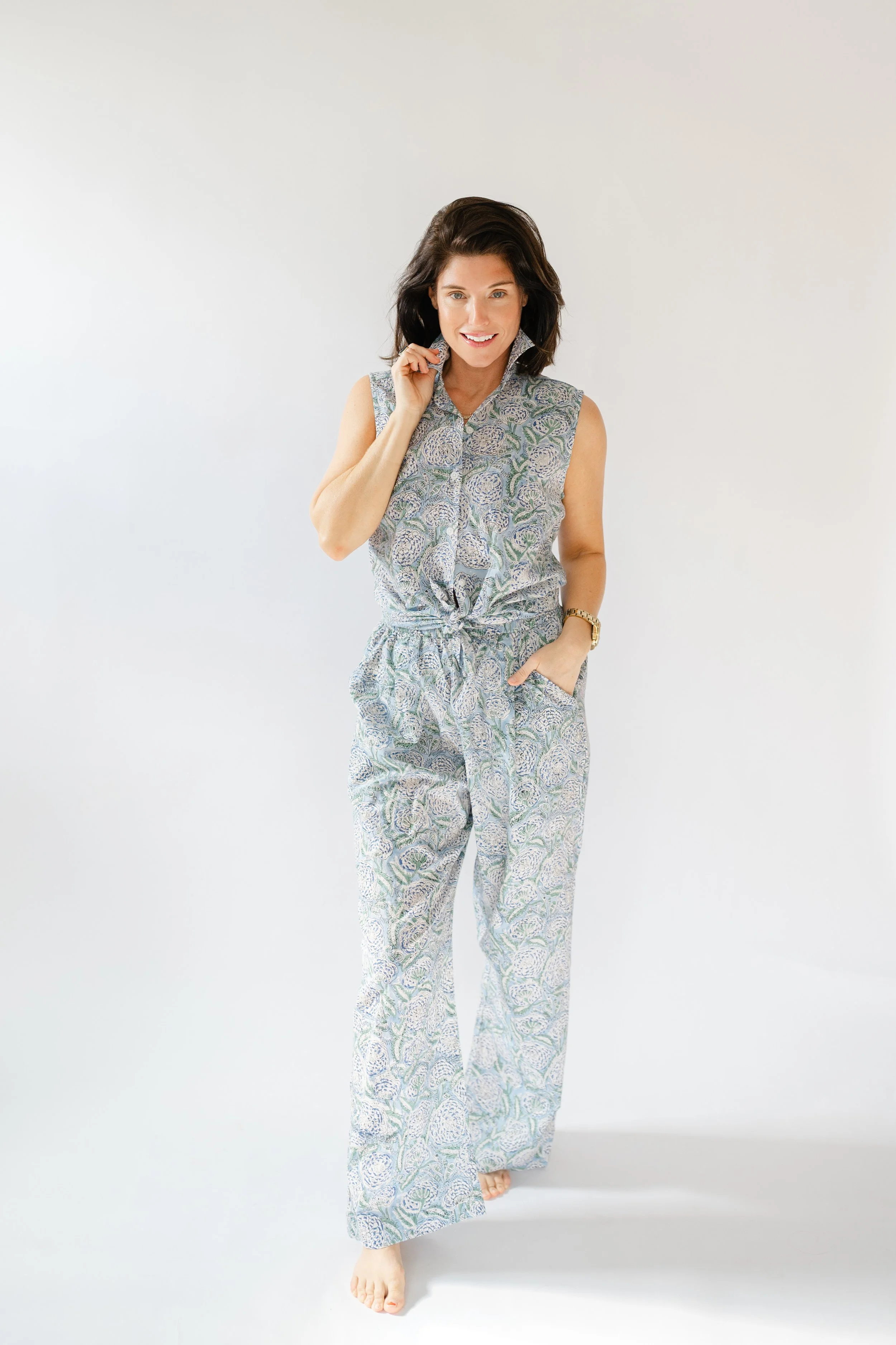 Hazel Sleeveless Button Down & Pant Lounge Set | Sunny