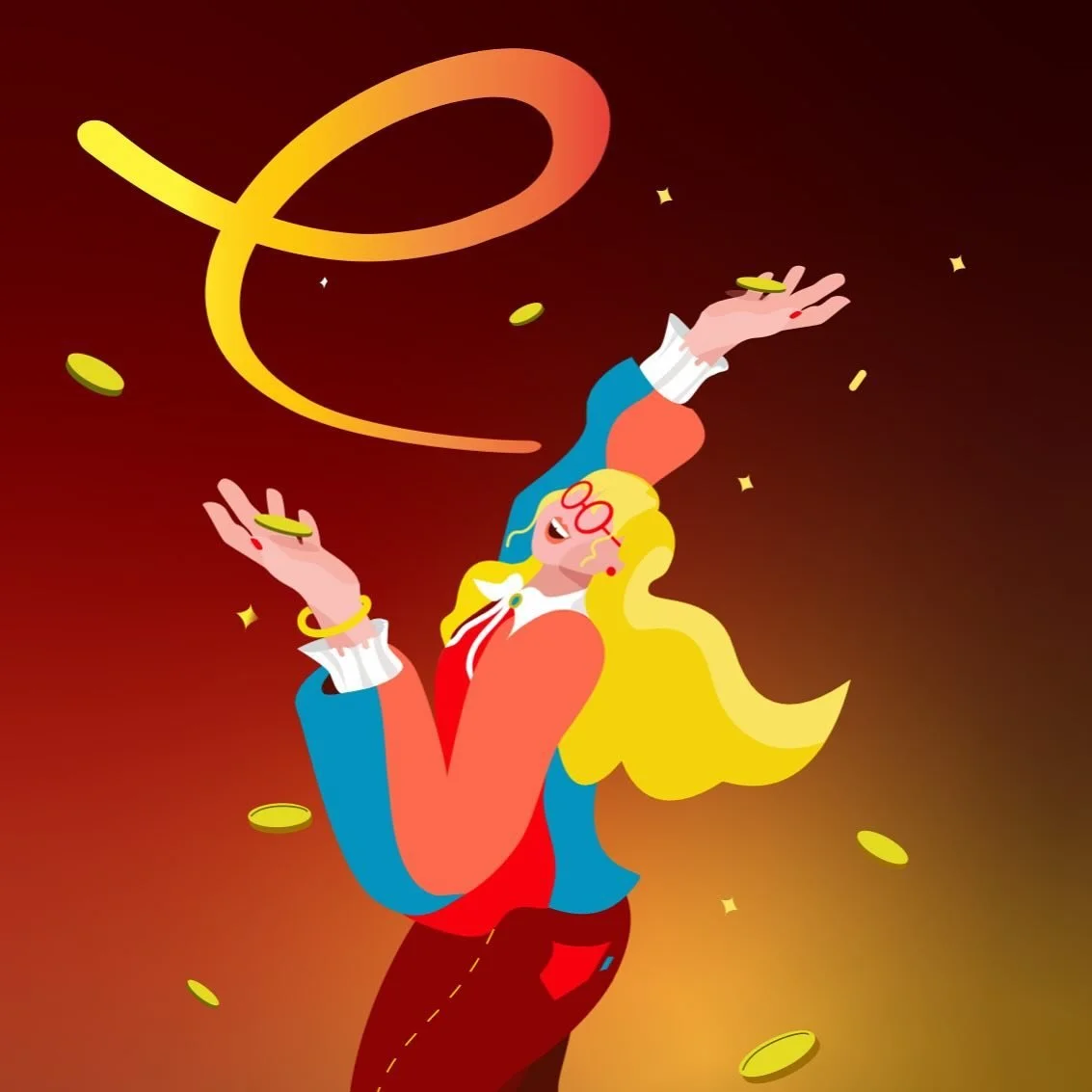 Januari &auml;r inte den m&aring;nad d&aring; det regnar pengar precis. Men vi kan v&auml;l dr&ouml;mma om det en stund. #illustration #persikamy #illustrat&ouml;r #illustrator #money #dance #girl #illustrationart #clogs #swedish #swedishclogs #70&rs