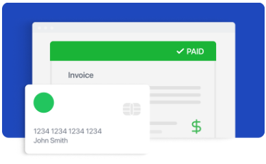 Digital payment receipt showing paid invoice and credit card details with a green checkmark indicating payment completion.