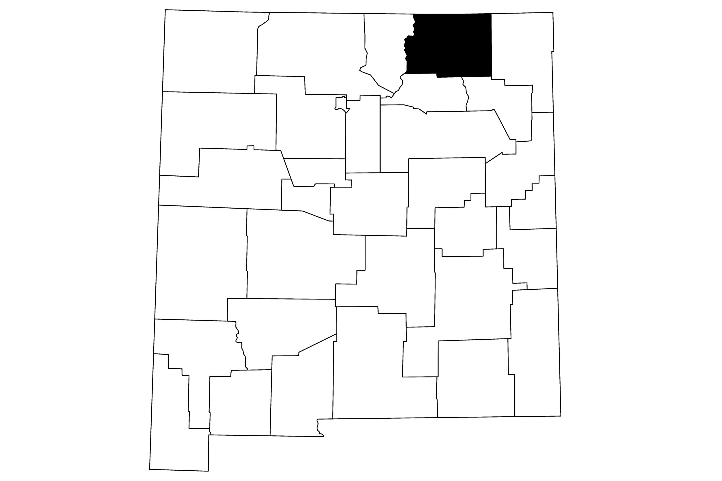 Map of New Mexico highlighting Colfax County in black.