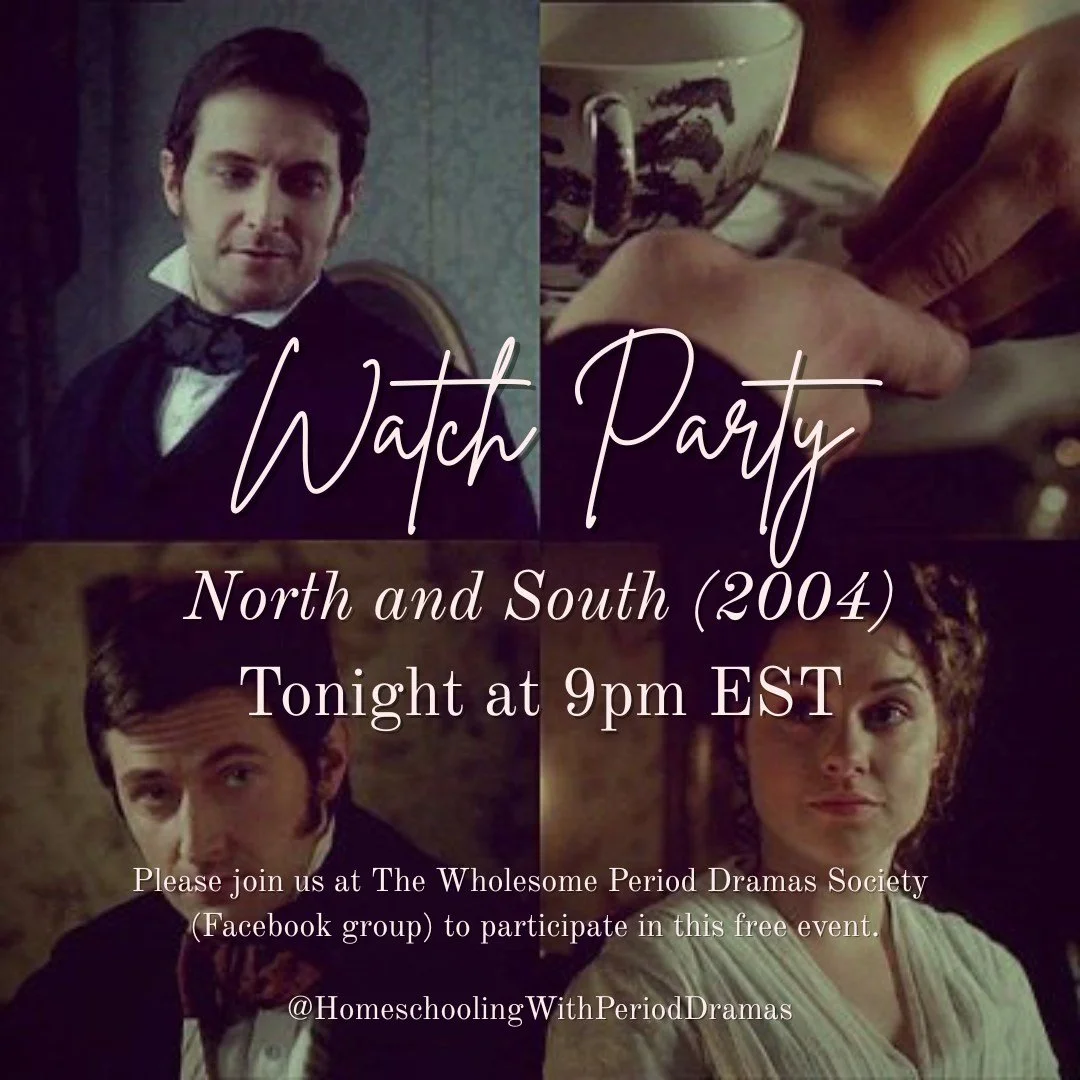 🍿 Prepare to swoon! Watch Party tonight at 9pm EST 💖
Please join us at The Wholesome Period Dramas Society  to watch "North and South" (2004 BBC), free on Amazon Prime Video, and recommended for ages 12+.

Quick summary of "North and