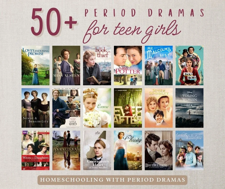 ✨ On the blog: 50+ Period Dramas for Teen Girls (and moms, too! 😉) 🔗 Comment "50DRAMAS" and I'll send you the blog post, and comment "50PRINT" for the printable list.