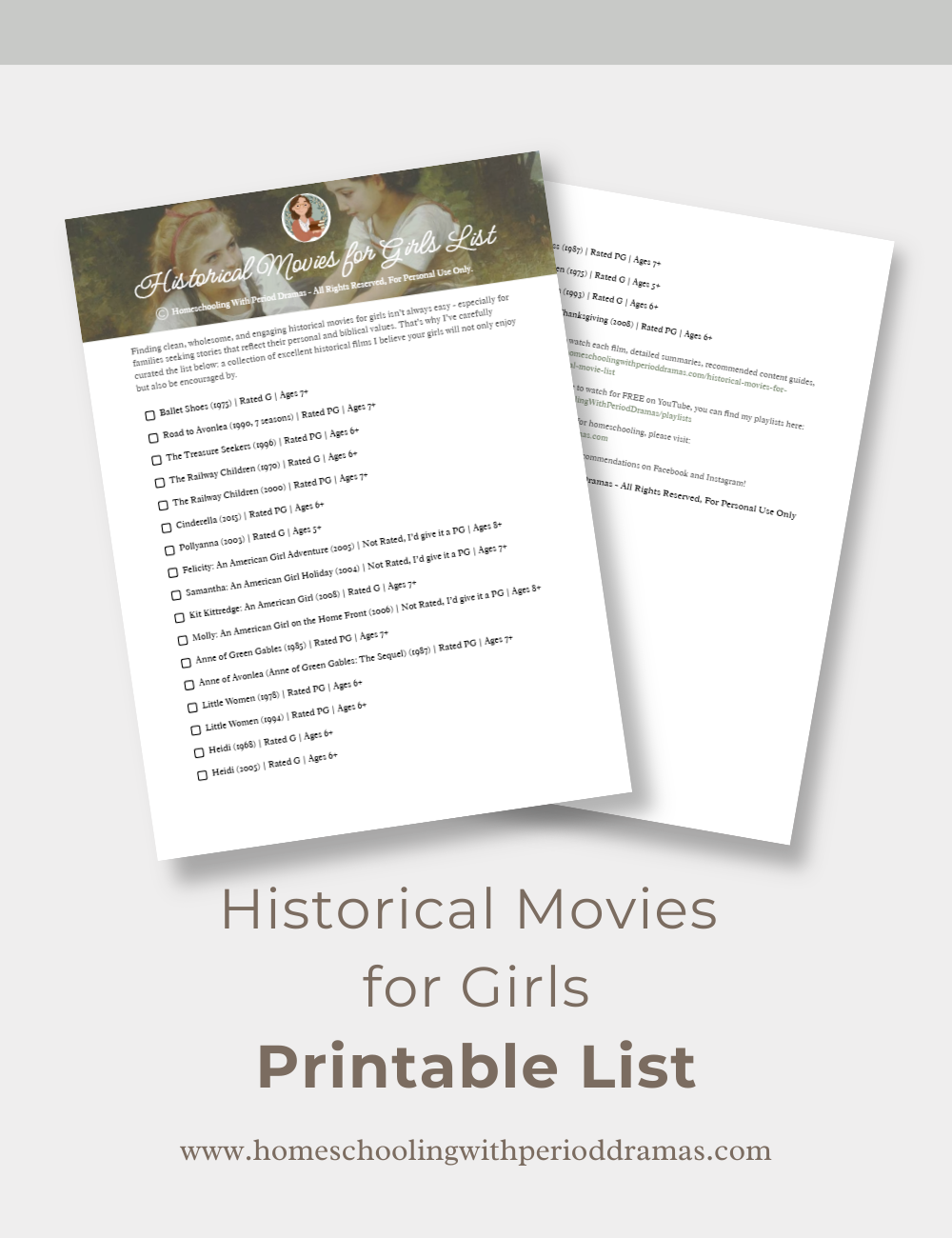 Historical Movies for Girls | Printable List