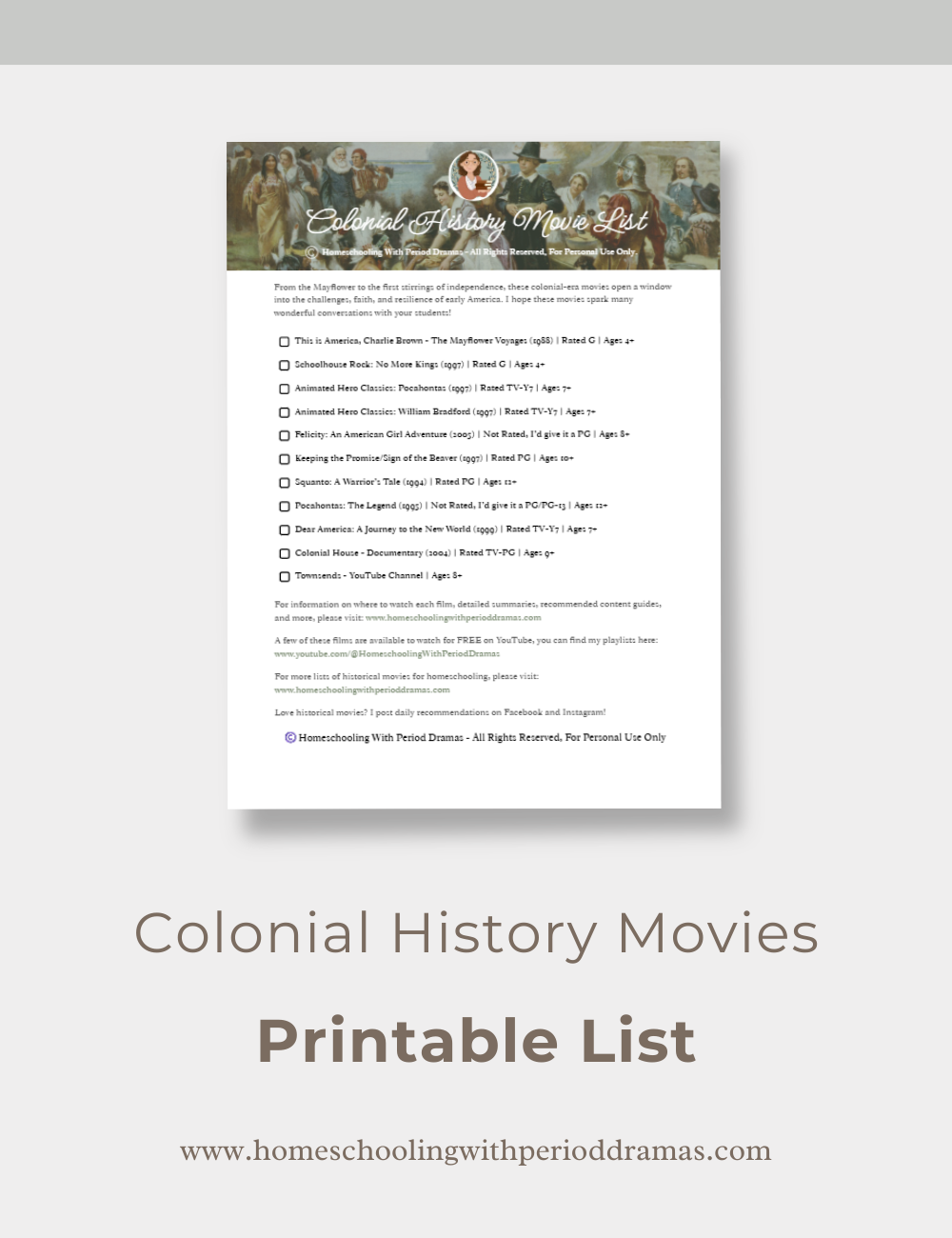 Colonial History Movies | Printable List