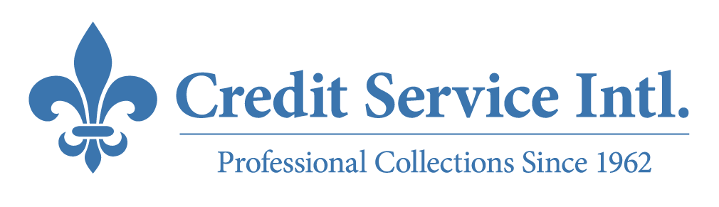 Logo of Credit Service International with a blue fleur-de-lis symbol, company name, and tagline 'Professional Collections Since 1962'.