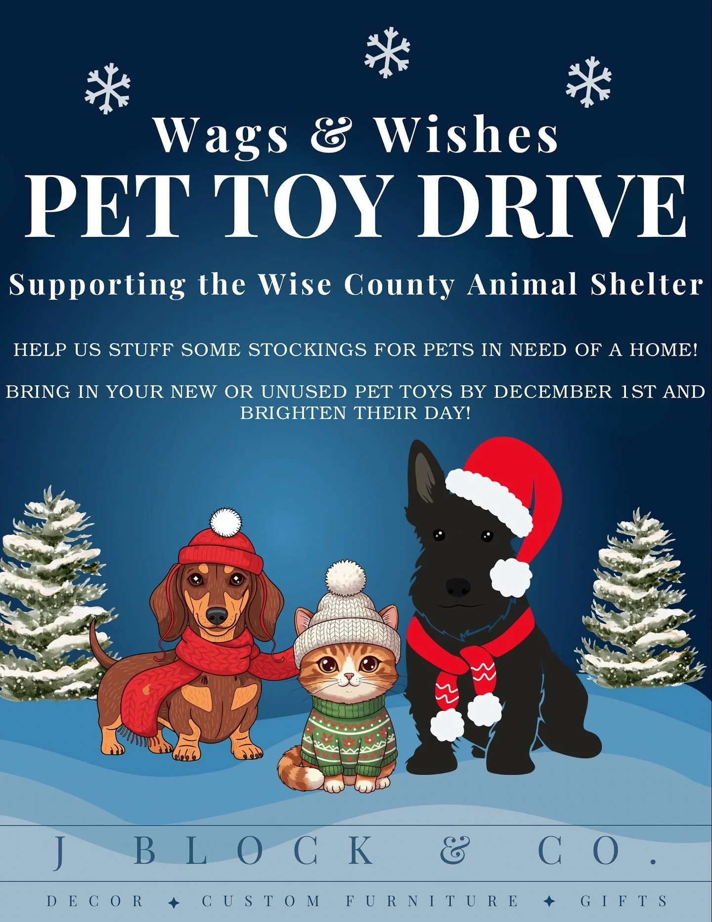 🎄🐾 Give a little joy this season, one wag at a time!
We&rsquo;re so excited to partner with the Wise County Animal Shelter for our Wags &amp; Wishes Pet Toy Drive!

Bring in a new pet toy or package of treats and the shelter will send a stocking ho