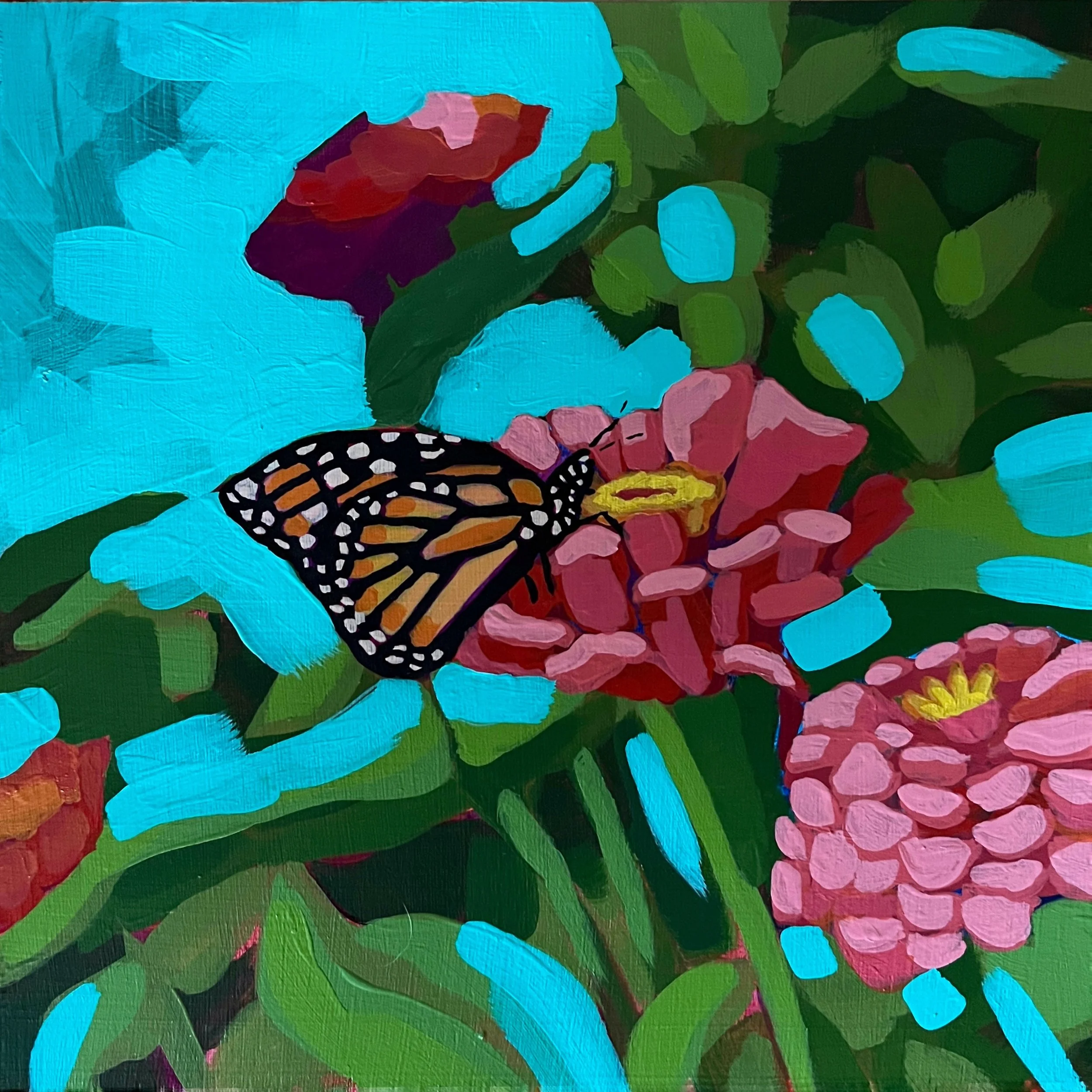 Butterfly and Zinnias