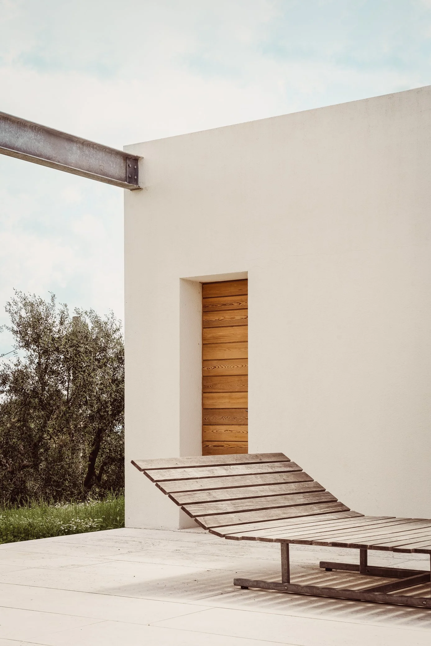 Striking modern architecture of a modern white cubical villa in Tuscany