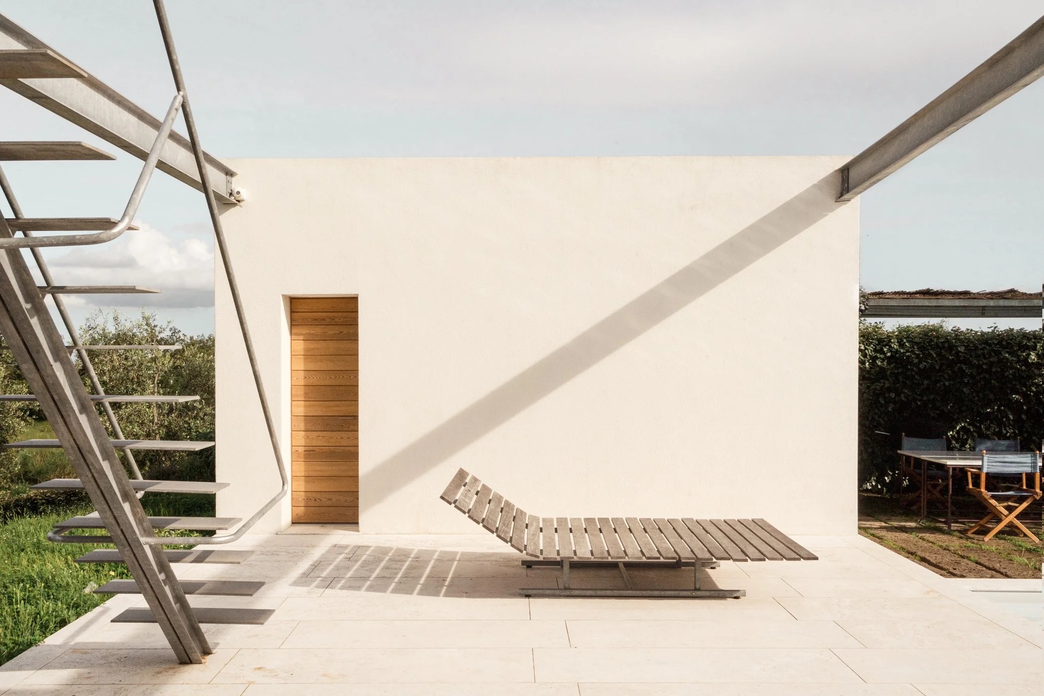 Striking modern architecture of a modern white cubical villa in Tuscany