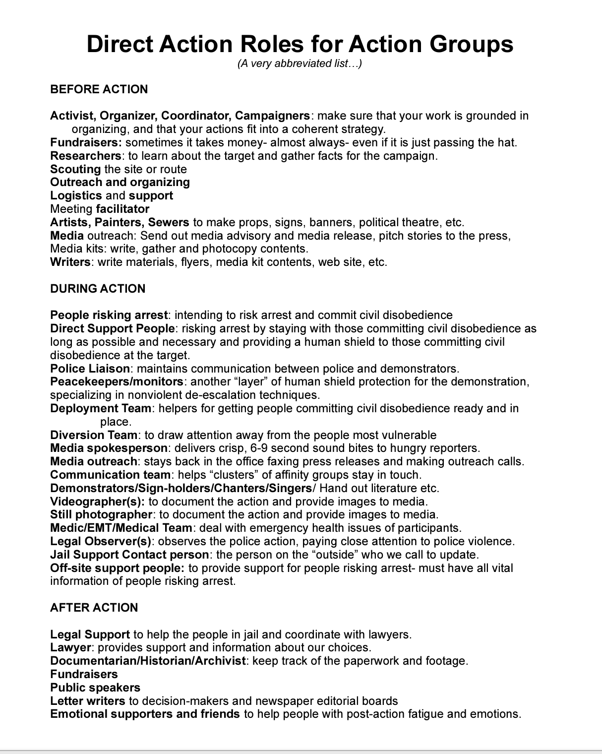 Direct Action Roles for Action Groups