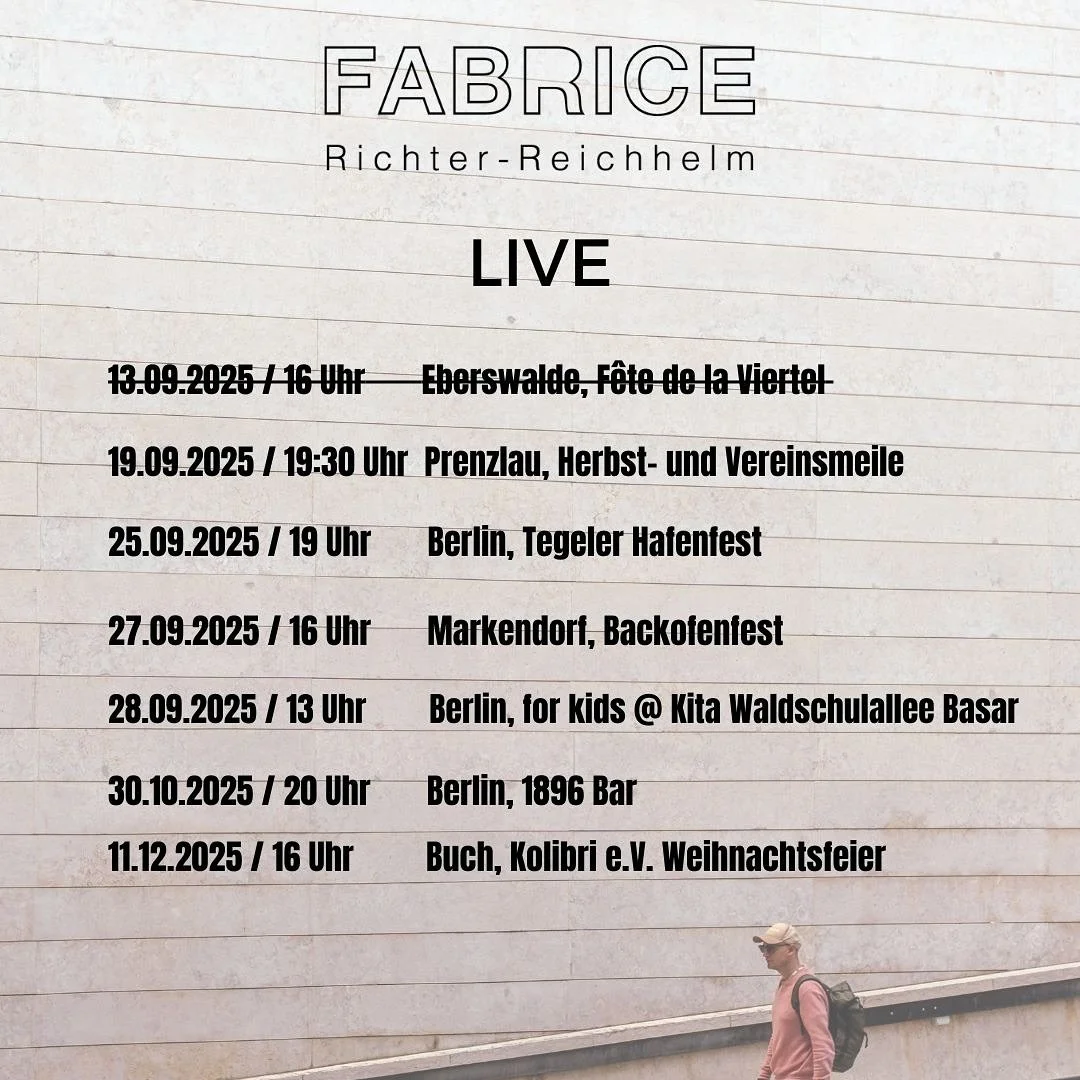 Hej folks, 

Ich freue mich sehr auf die kommenden Konzerte. Also schnappt euch eure liebsten und schwingt euch vorbei! Ich freu mich auf euch 🎵✌🏻☺️

📸 @frederick_frech