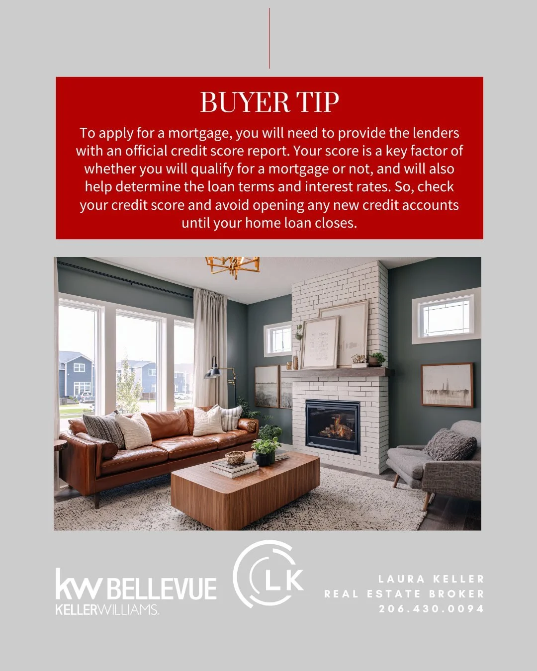Buyer Tip - May

To apply for a mortgage, you will need to provide the lenders with an official credit score report. Your score is a key factor of whether you will qualify for a mortgage or not, and will also help determine the loan terms and interes