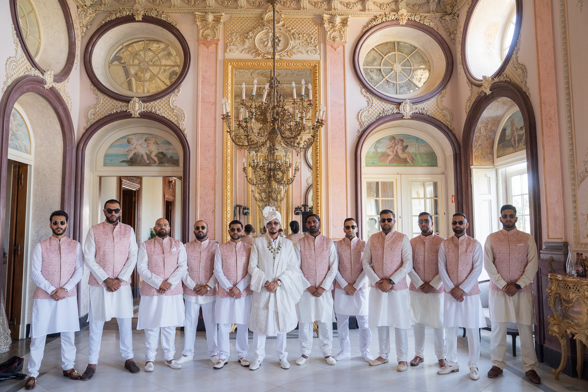 Wedding day celebration with a couple surrounded by loved ones, capturing emotions of happiness and togetherness.