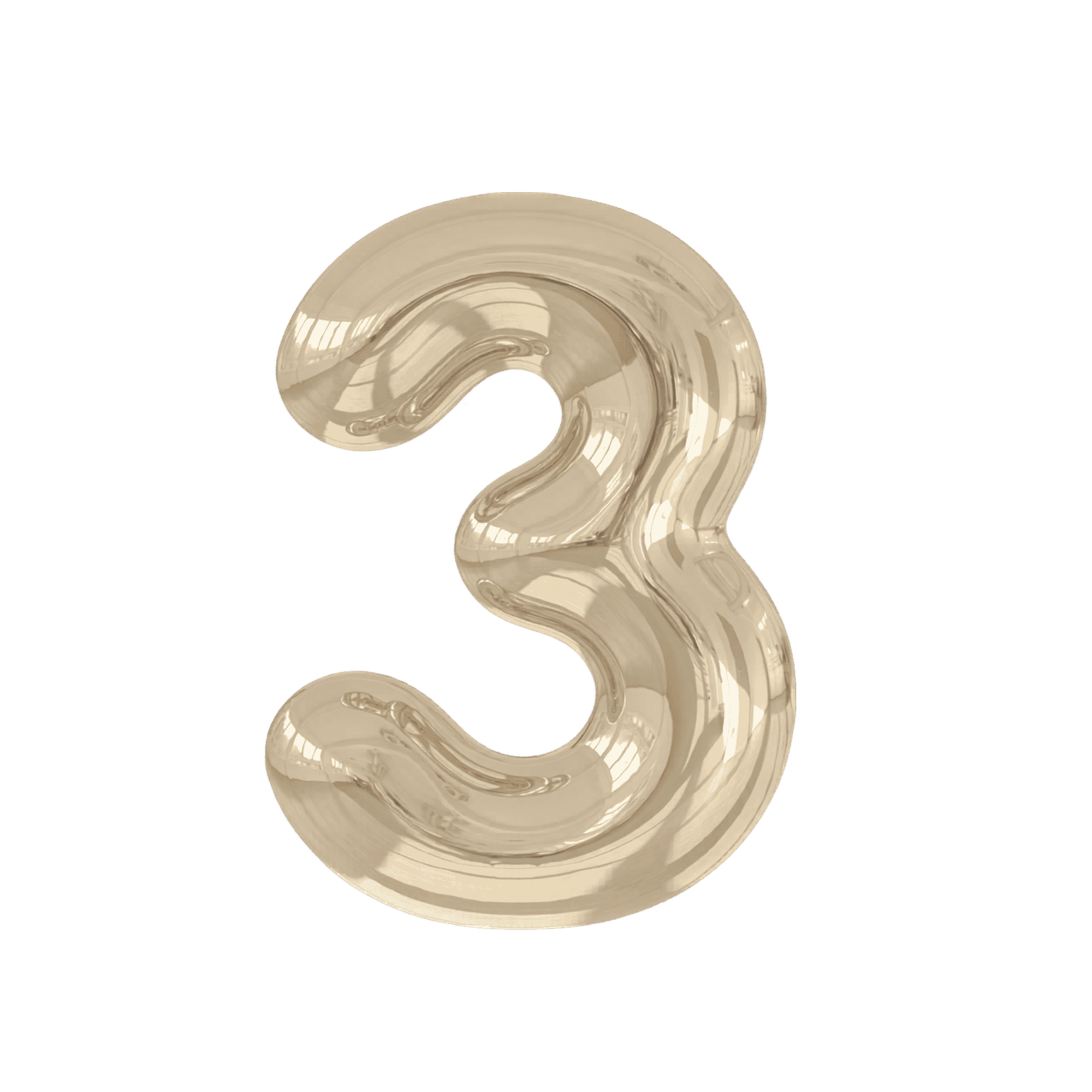 Close-up of a transparent, beige-colored balloon shaped like the number three.