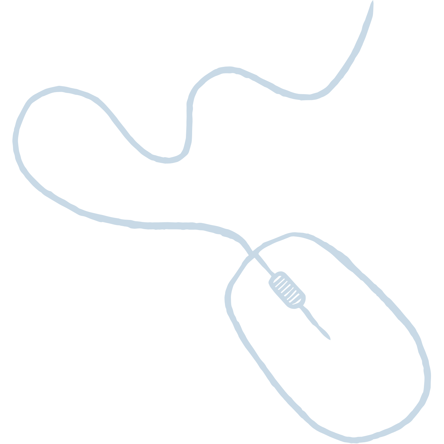 Illustration of a computer mouse connected to a computer with a cable.