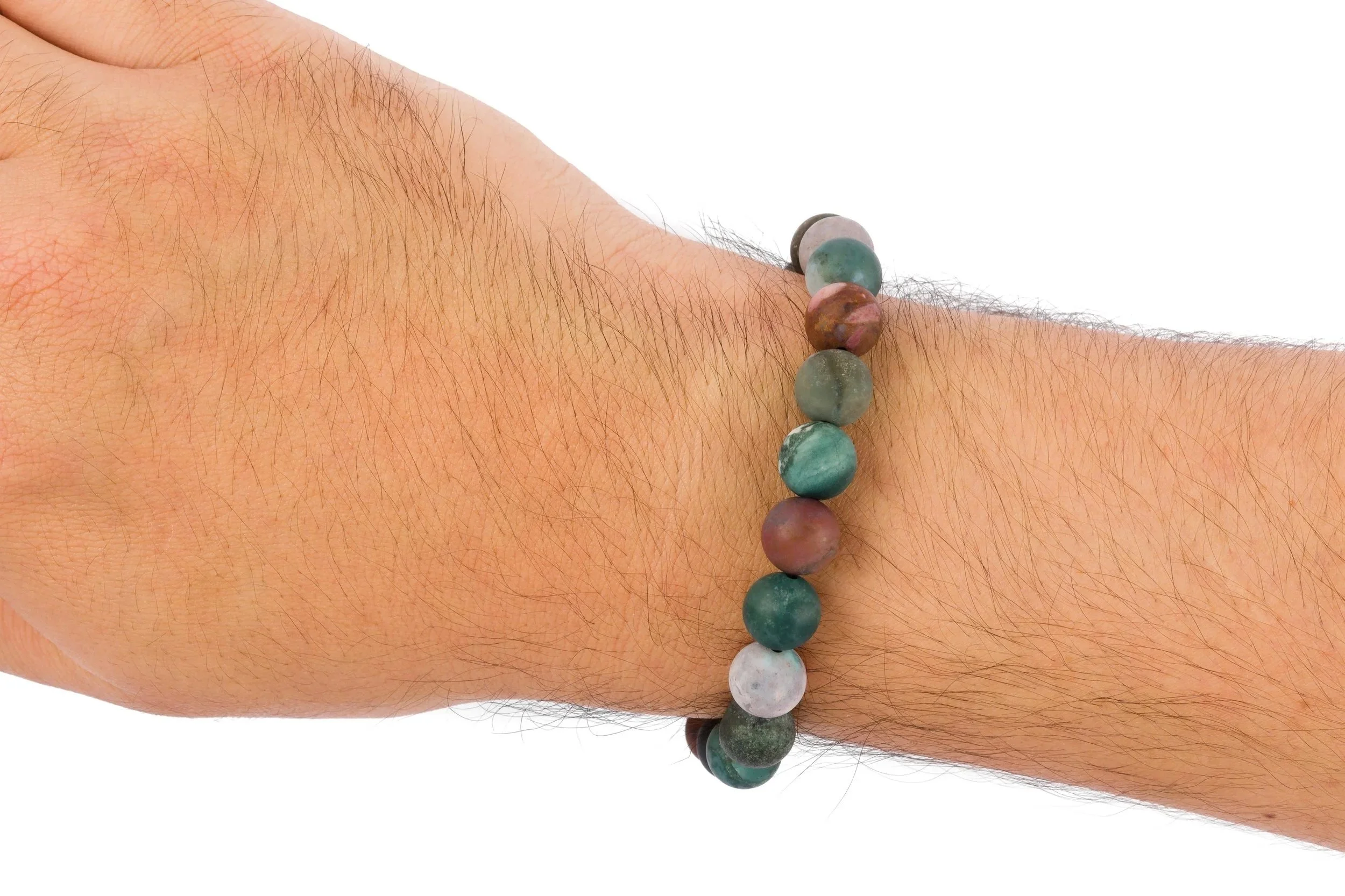 Enusia bloodstone bracelet on a white woman's arm