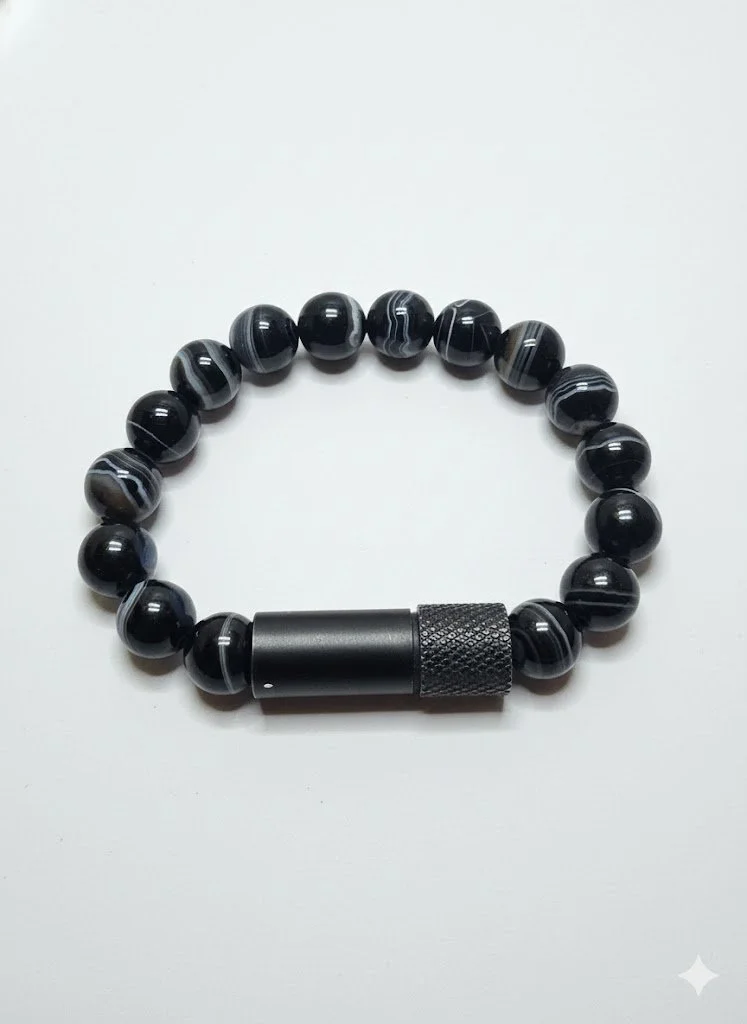 Enusia Sardonyx Agate Bracelet with silver pill holder
