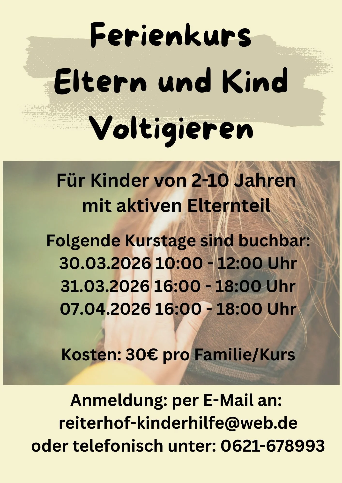 Ausgebucht! Ferienkurs Eltern und Kind Voltigieren