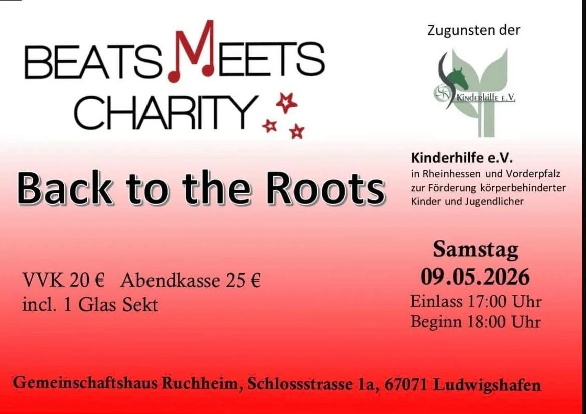 Am 9. Mai findet ein Benefizkonzert zu unseren Gunsten statt. 
Alle wichtigen Infos findet ihr auf dem Bild. Karten gibt es bei uns im B&uuml;ro vor Ort zu kaufen.
Herzliche Einladung zu Beats Meets Charity! ✨