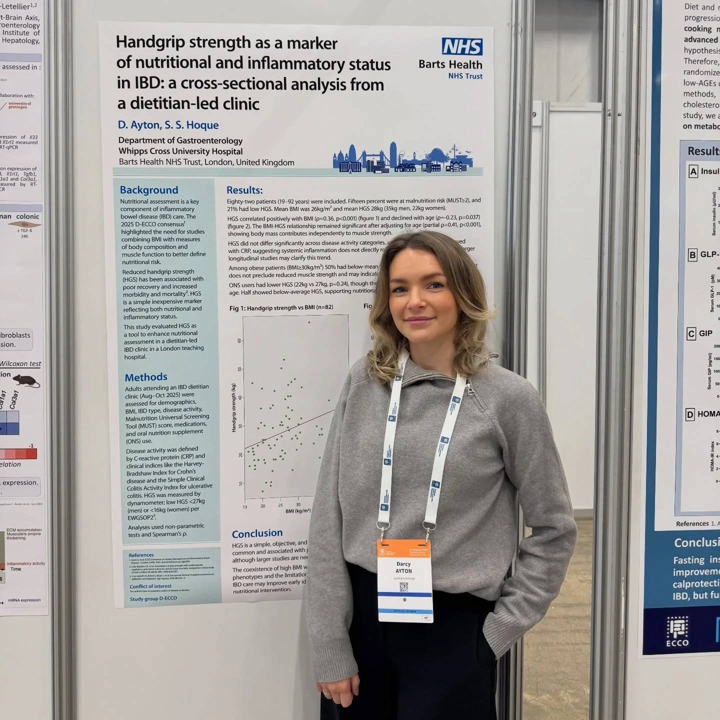 Presenting my research at the European Crohn&rsquo;s and Colitis conference 2026 🇸🇪

From clinic to congress.

Sharing my findings on why BMI alone isn&rsquo;t enough in IBD, and how functional markers like handgrip strength could transform how we 