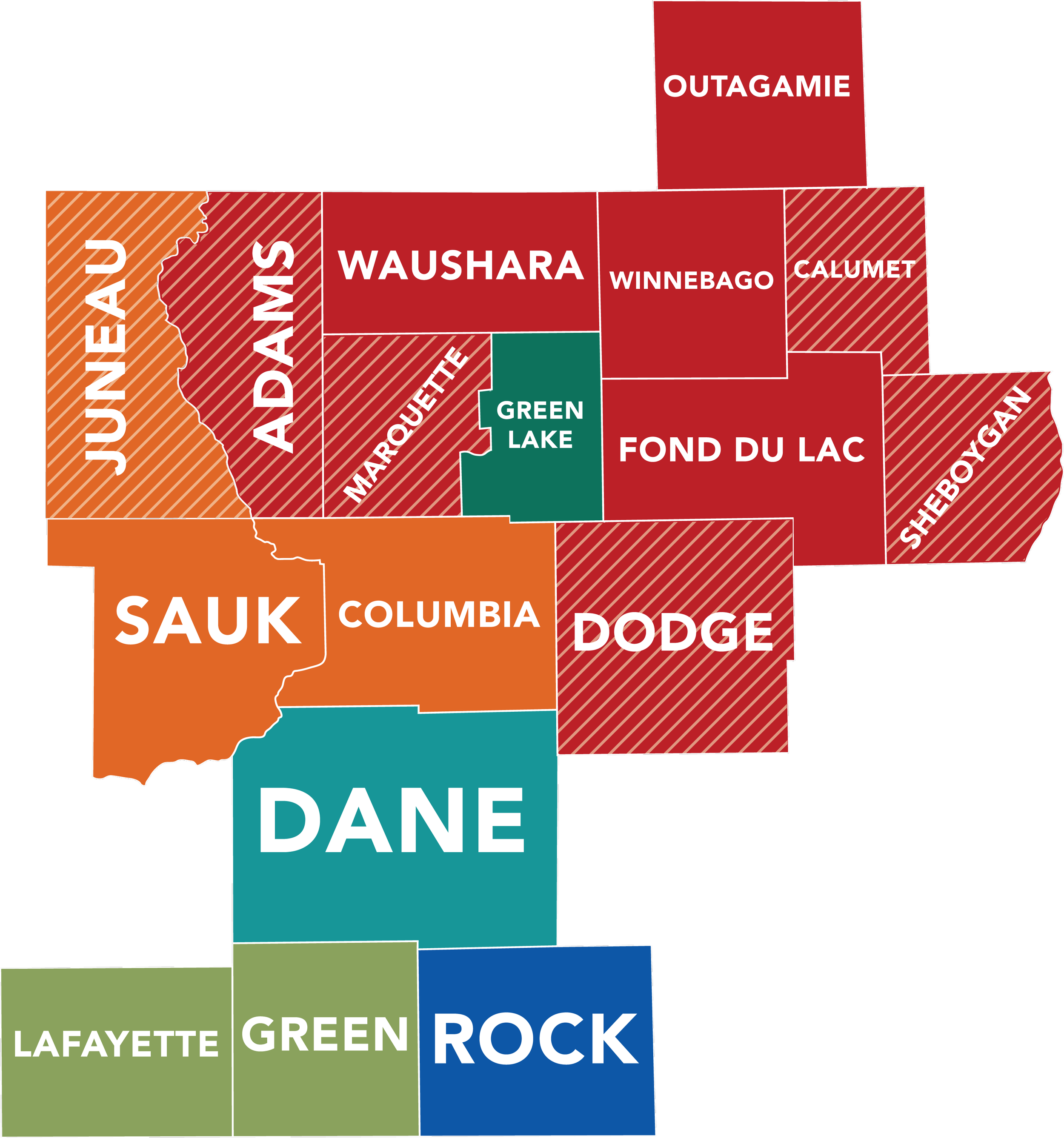Affiliate Offices map of Wisconsin counties serviced by Preferred Title and our Affiliate Offices.