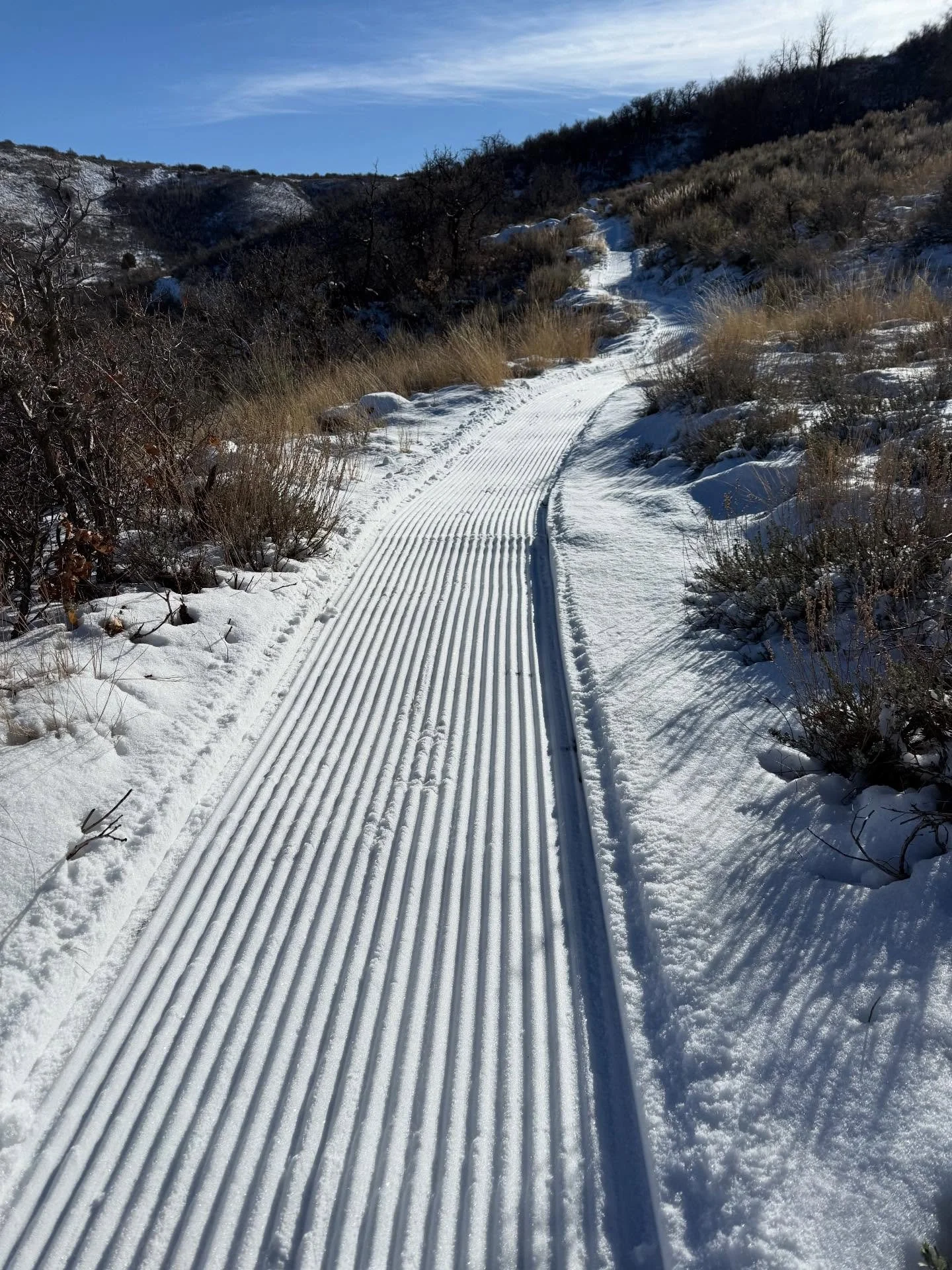 🚧 TRAIL REPORT 🚧 Snow! We finally got some. We have roughly 8 miles of groomed single track  trails accessed from the Wile E Canyon TH (just east of the old construction entrance/trailhead). Coyote Switchbacks, Sufferin&rsquo; Wile E. East, and Wha
