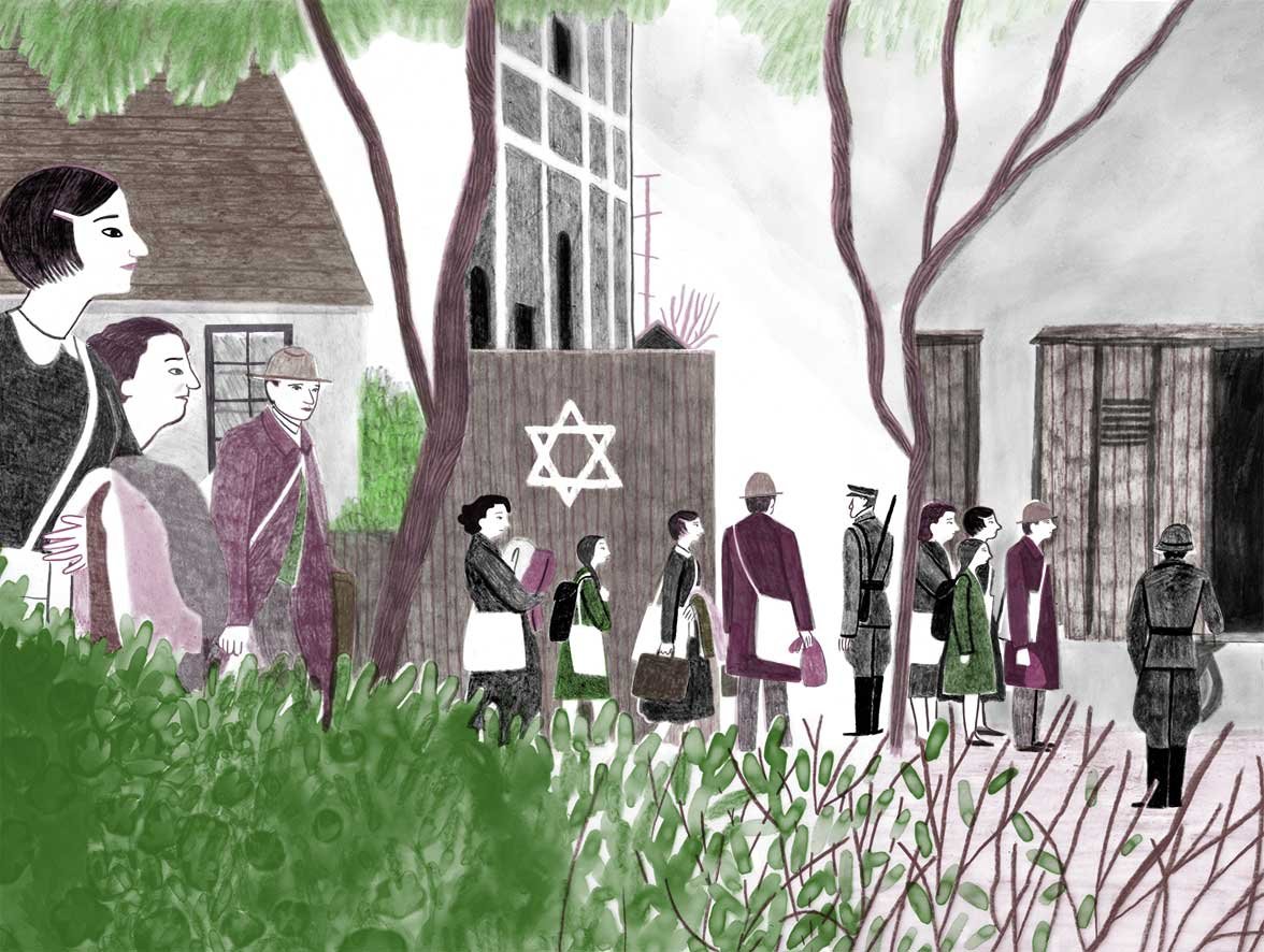 Jewish family forced out of their homes and into a ghetto, and eventually onto the trains that took them to Auschwitz