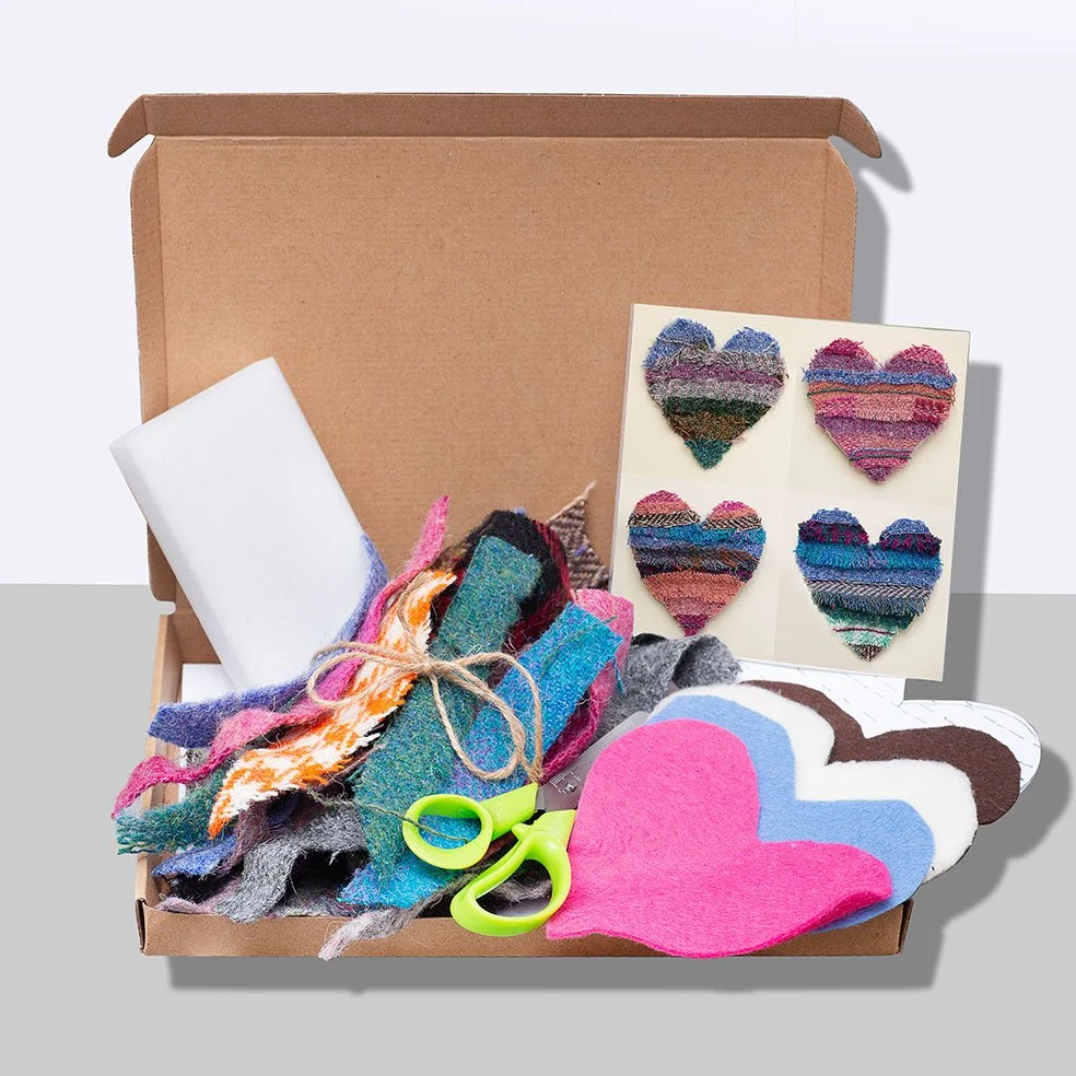 Mindful Mini Masterpiece Kit - Needle Felted Hearts using Harris & Welsh Tweed