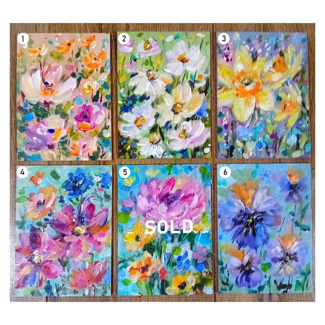 Mini Flower paintings (A6 on wood)