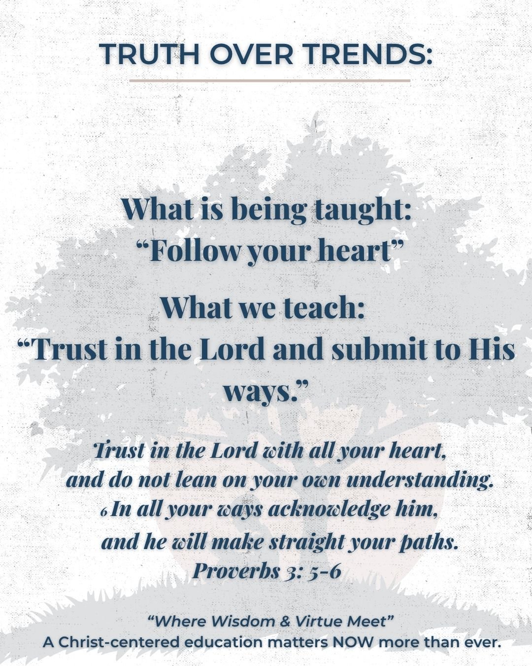 The world says, &ldquo;Follow your heart.&rdquo;
But Scripture reminds us &mdash; the heart can be deceived.

At Summit Paideia Academy, we teach students that true purpose isn&rsquo;t found by chasing feelings or fame, but by trusting and following 