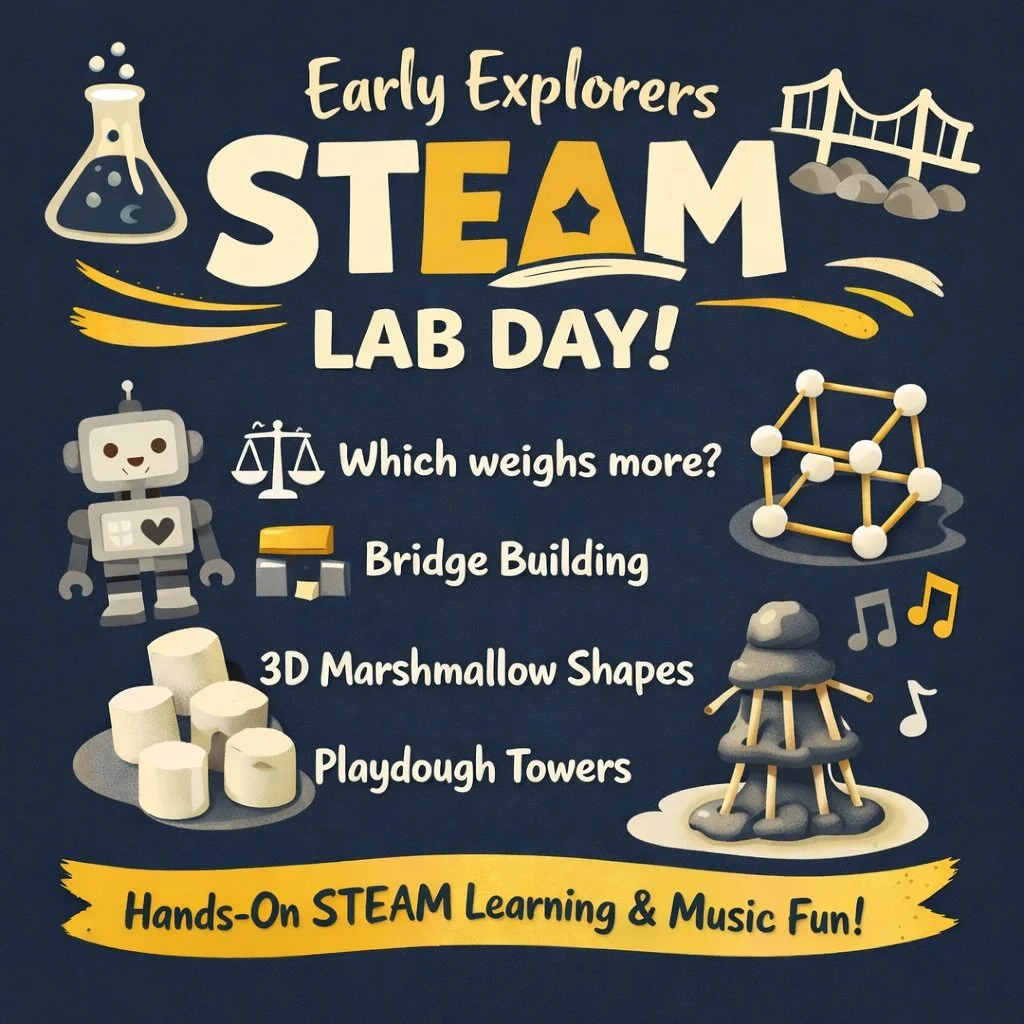 Sneak Peek 👀A Friday in the life of an SPA Early Explorers STEAM Lab 💙

We&rsquo;re:
&bull; Testing density (Which weighs more?)
&bull; Designing bridges
&bull; Building 3D marshmallow structures
&bull; Creating magnetic art
&bull; Engineering play
