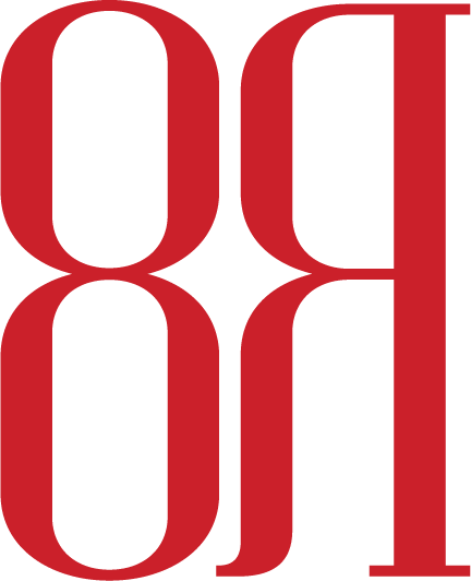 A red logo with the letters '8R'