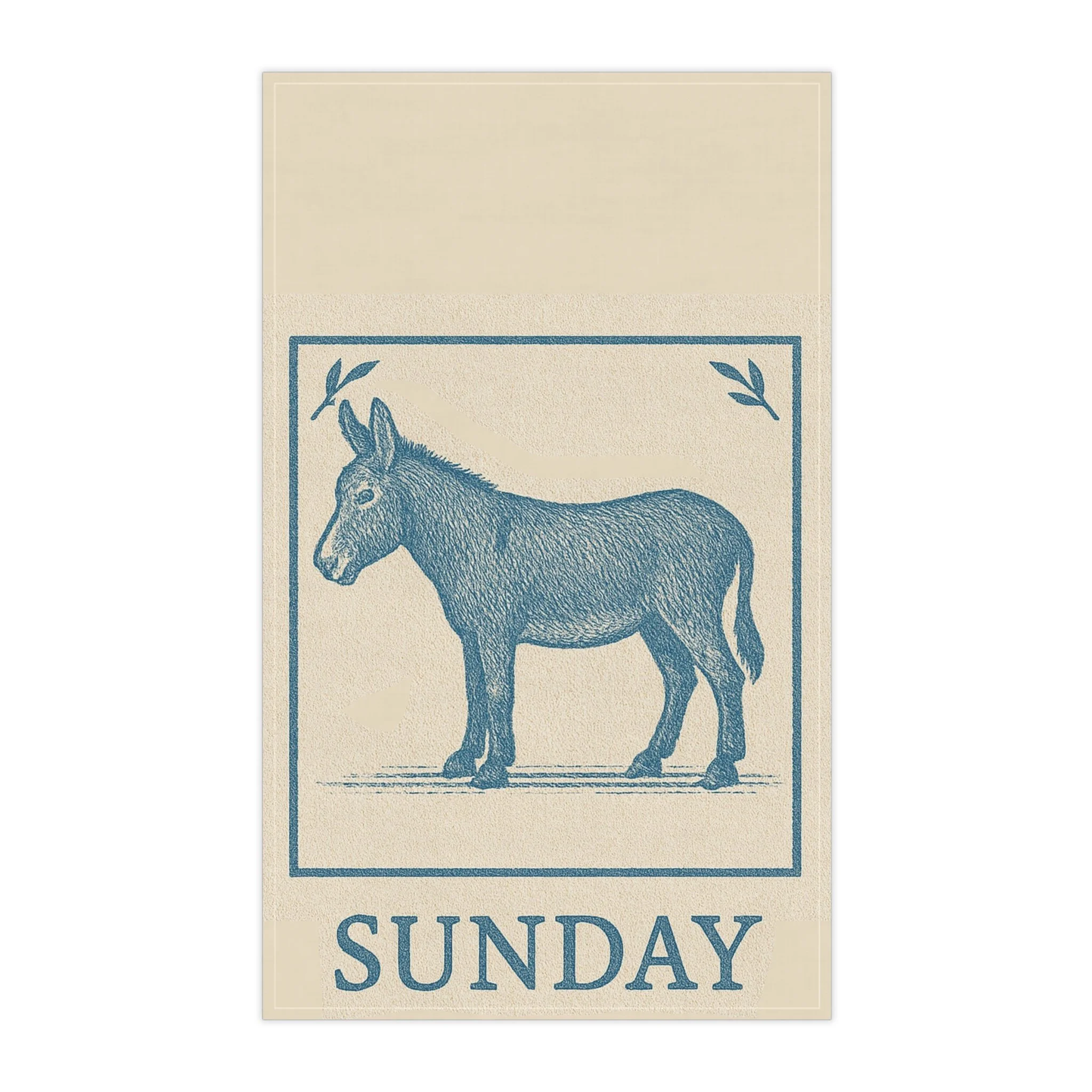 Donkey Tea Towel in Block Print Blue for Sunday