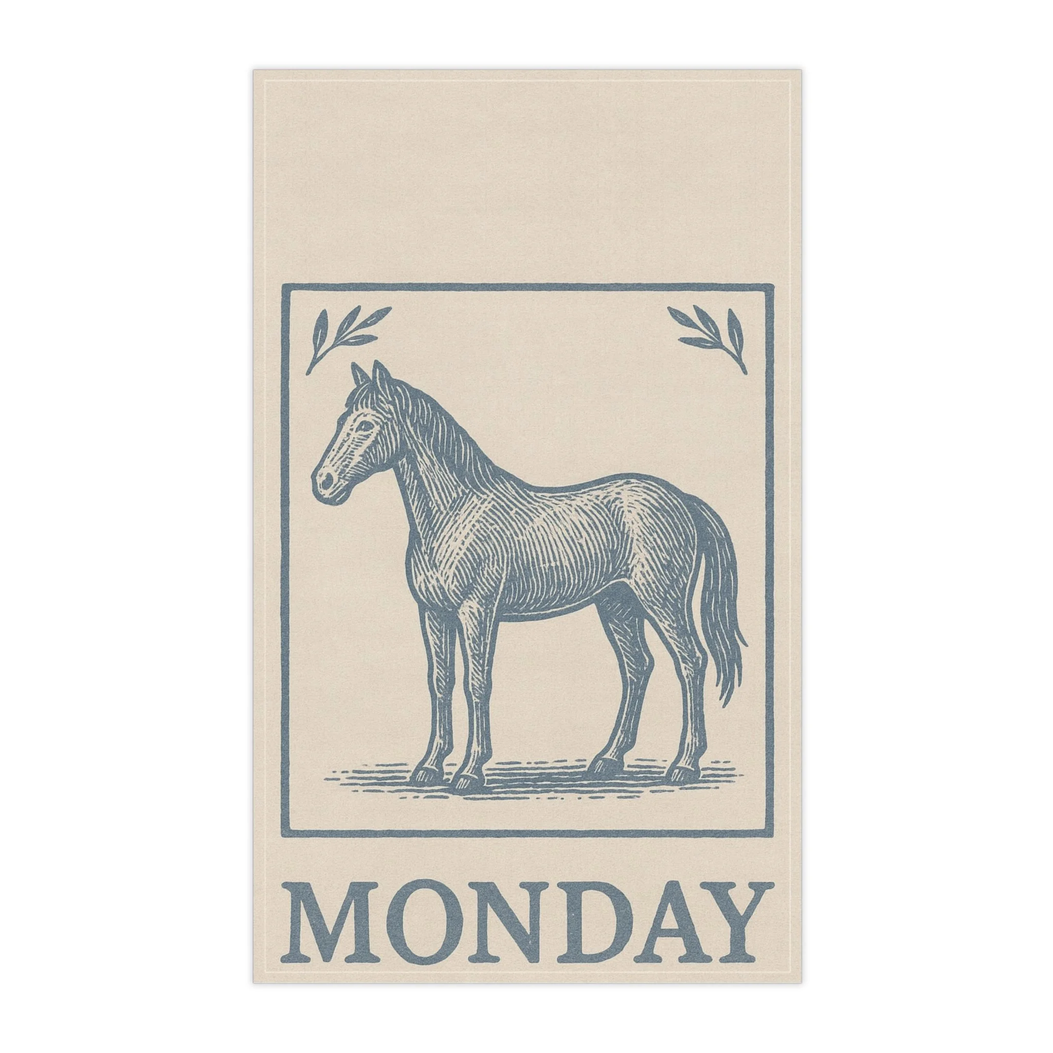 Horse Block Print Cotton Kitchen Towel for Monday