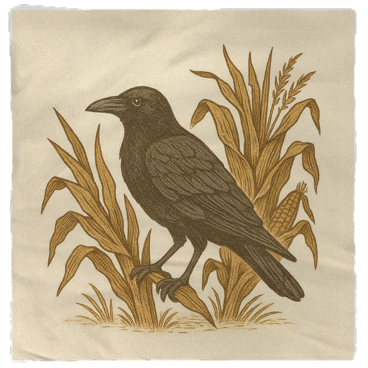 crow with corn napkin