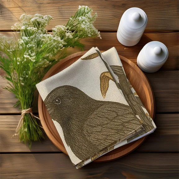 crow with corn napkin folded on wooden plate