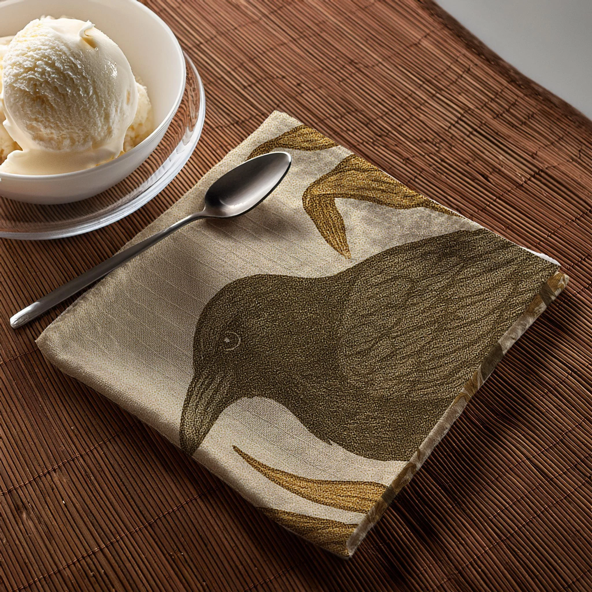 crow with corn napkin folded with icecream and spoon