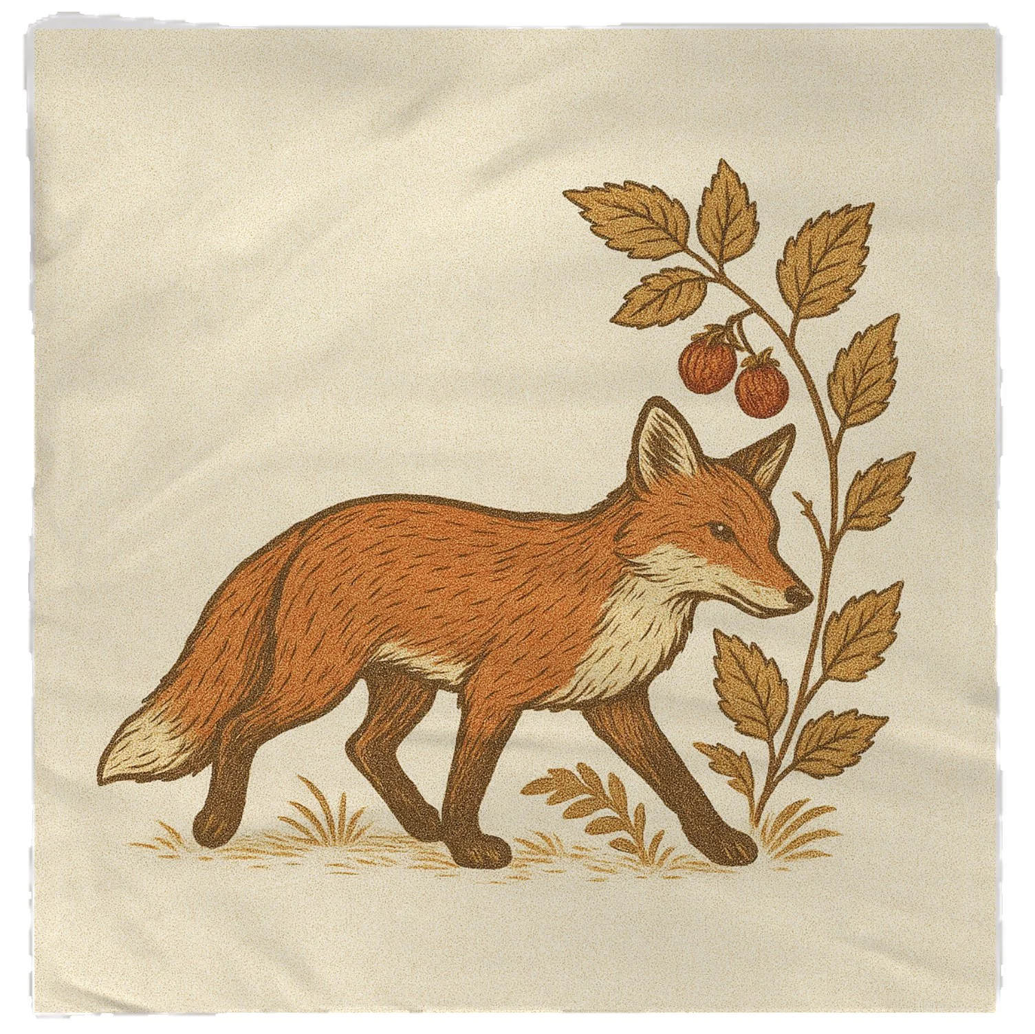 walking fox and vine napkin