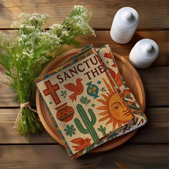 Napkin Set - Sanctuary of the Sun Design  napkin on wooden plate