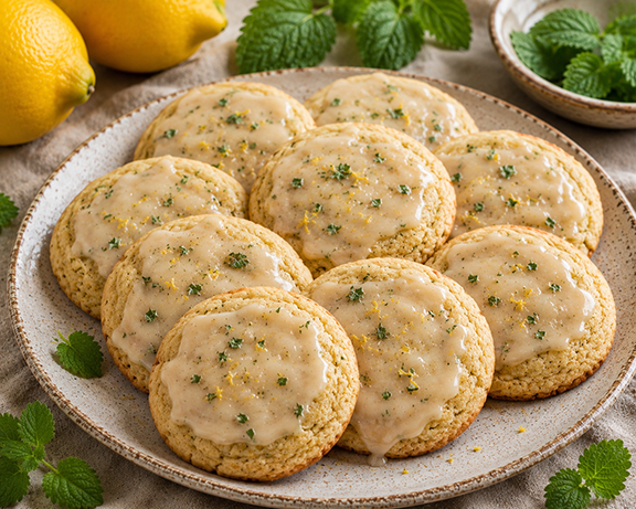 Lemon Honey Cardamom Sourdough Discard Cookies with Fresh Lemon Balm