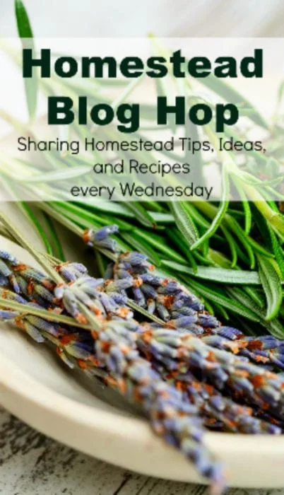 Homestead Blog Hop image with lavender in a bowl