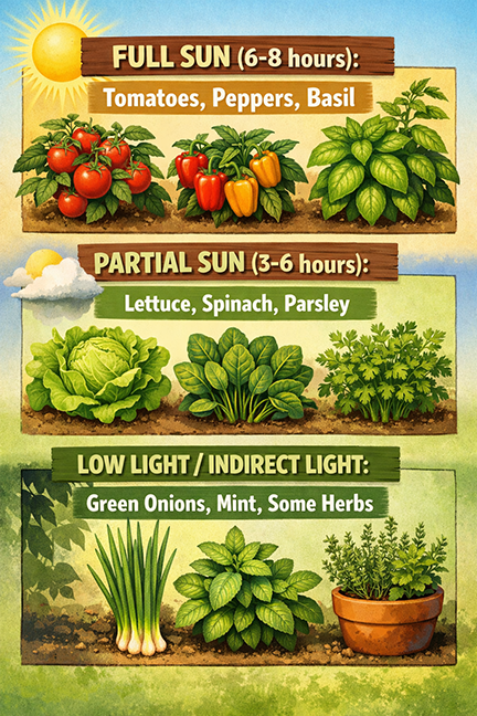 infographic of plants that grow in various lighting conditions