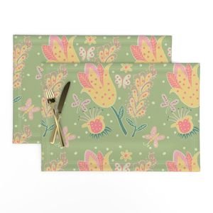 flowers and butterflies in green_ pink and yellow placemats.jpeg