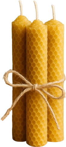 3 beeswax candles with a just string tied in a bow