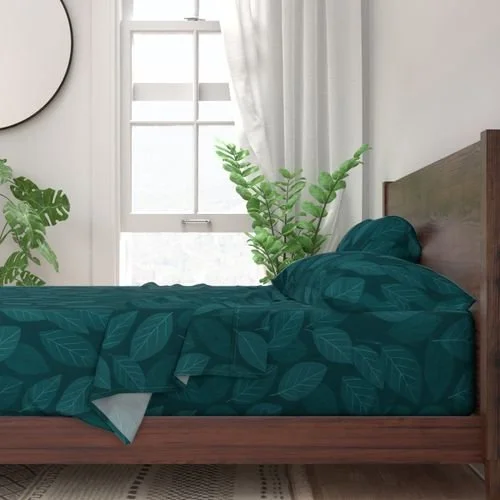 Deep Teal Tone-on-Tone Leaves Sheets.jpeg