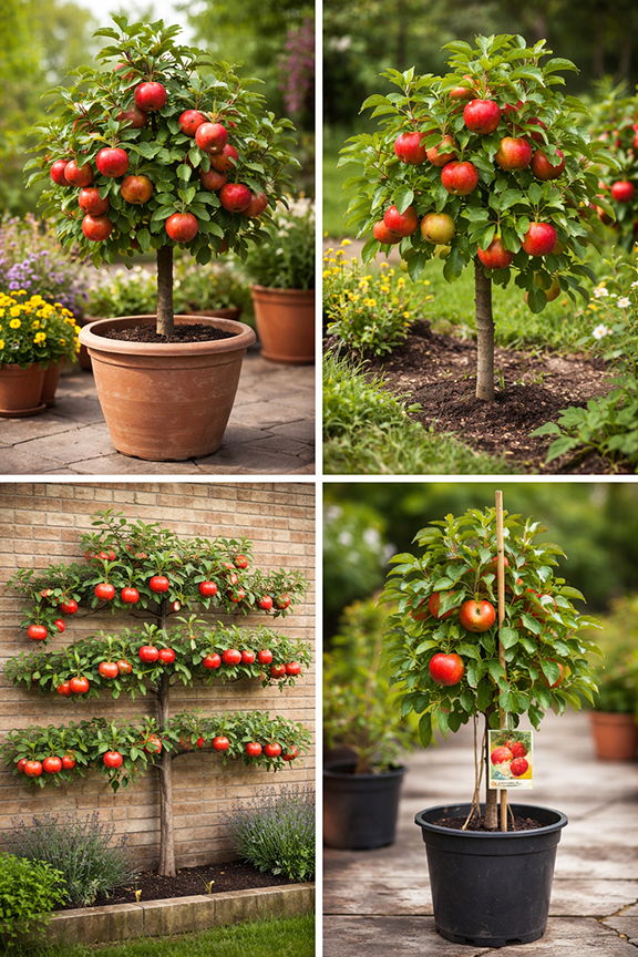 Four varieties of dwarf apple trees
