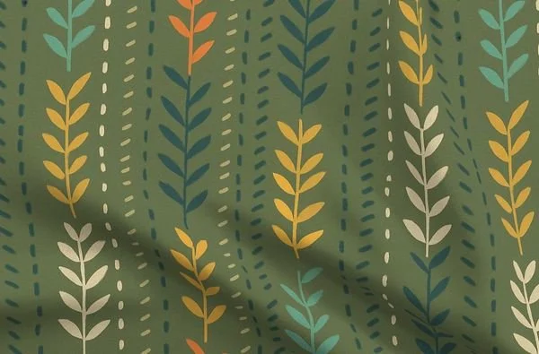 Olive Dash & Leaf Stripe Fabric.jpeg