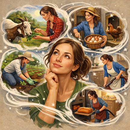 happy woman thinking about daily tasks